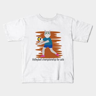 Cat hitting volleyball ball Kids T-Shirt